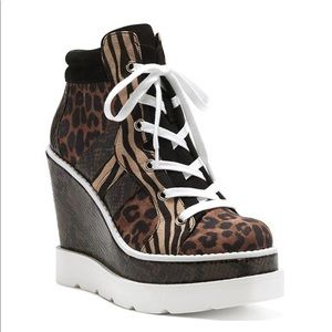 Jessica Simpson Brown & Black Mixed Animal Print Wedge Sneaker